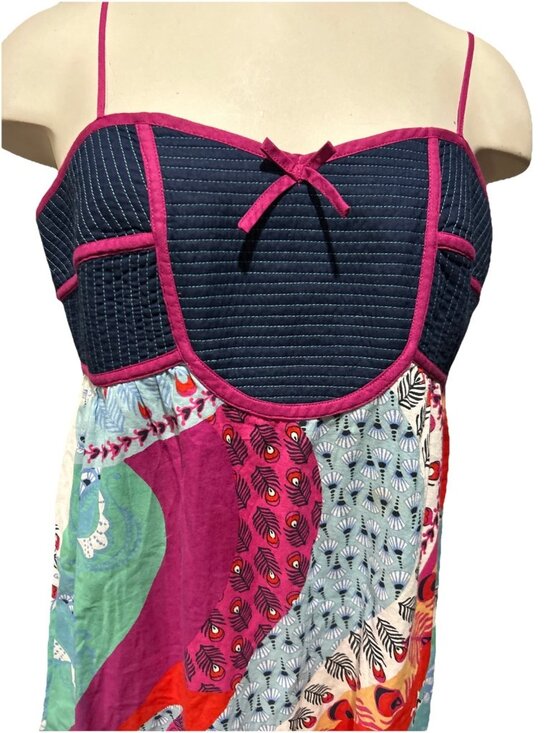 Anthropologie Dresses & Skirts - Anthropologie Lilka Floral Feather Dress Sz L Spaghetti Straps Blue Red Vtg Y2K